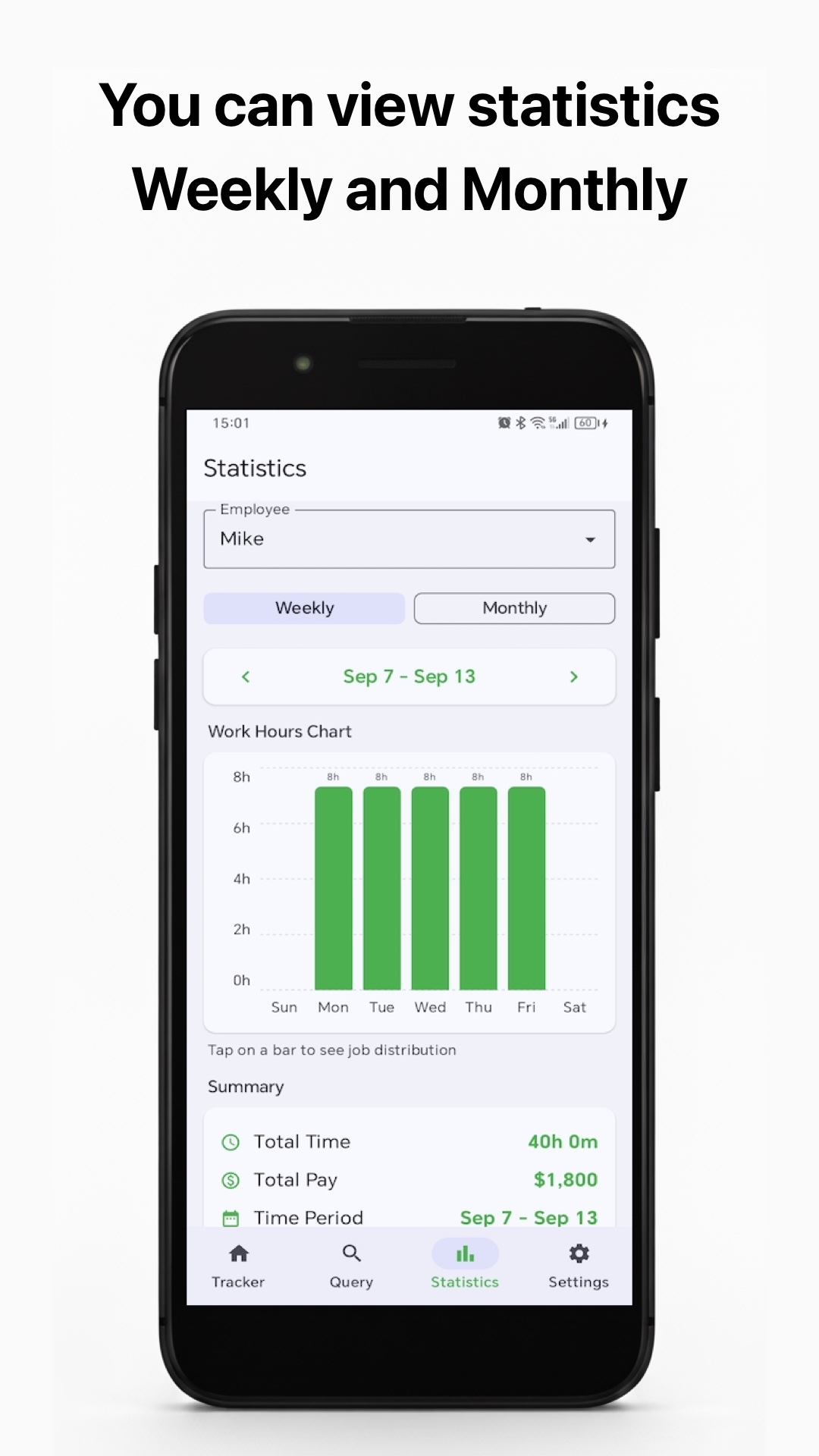 Work Log iPhone screen — Clear statistics